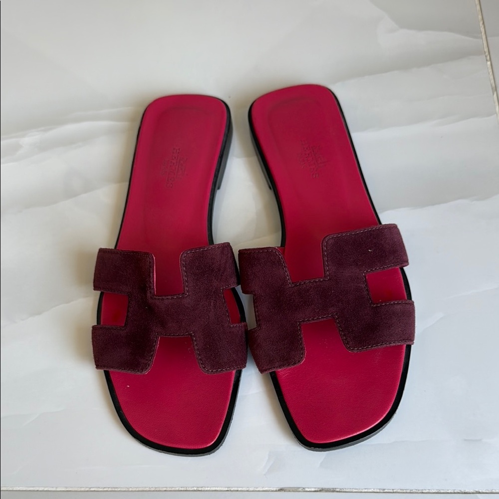 Hermes Red Sandals H-Shaped Design